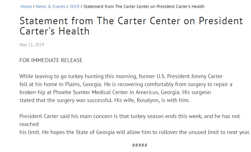 CarterLibrary's tweet photo. Our best wishes to President Carter for a speedy recovery. Thoughts and prayers. https://t.co/EhtQ4lQKZo
