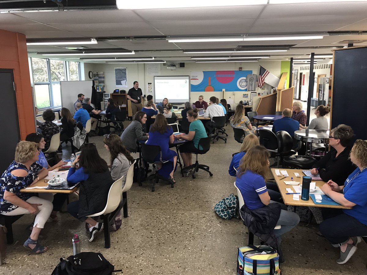 DanKeyser3118's tweet photo. Middle School Math teachers practicing and playing with fractions and manipulative. #sdwmath Great conversations! @dpochinski @waukeshaschools https://t.co/CLIVp5bHSk