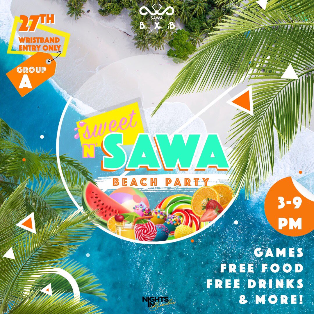 NightsInParties's tweet photo. On the 27th June, alongside the #LustIsland villa party some of you will have the chance to experience the #SweetNSAWA Beach 🏖 Party!
@sawaents ladies know to bring Free food, Free drinks and a lot of games 😈
Can #NightsInBarca get any better?🙉 https://t.co/o4udA1H9gX