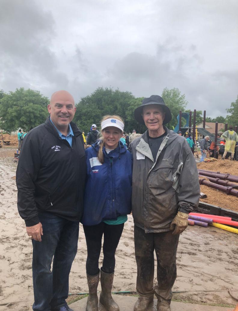 FortWorthISD's tweet photo. Volunteers braved rain and mud to construct a state-of-the-art playground at North Hi Mount Elementary School. The playground, funded by KaBOOM!, replaces a 30-year old play space! https://t.co/f5pi15g0hE https://t.co/izNDhrpKXc