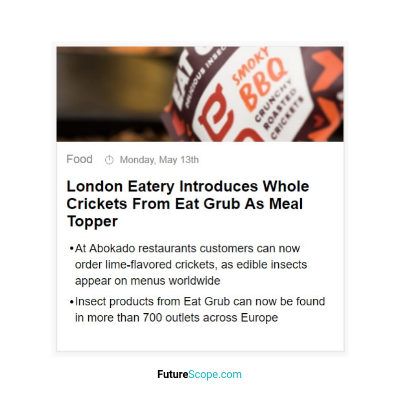 FutureScopeNews's tweet photo. Latest breakthrough #innovationinsight
London Eatery Introduces Whole Crickets From Eat Grub As Meal Topper
#London #edibles #insects #abokado #edibleinsects #Innovations #Singularity #trends #future #futurist #futuristic #futurism #futurescope https://t.co/4dHwl0gIZQ