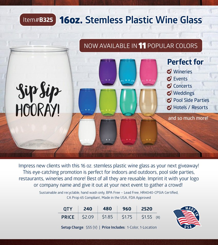 ISMpromo's tweet image. 16 Oz Plastic- Stemless wine Glasses-$1.55 ea

#stemless #stemlesswineglass #stemlessglasses #wine #wineglass #triton #wine #winery #cocktails #weddings
#cocktailsolutions #usamade #BPAfree #concerts #hotels #resorts

EMAIL orders@ismarketingservices.com
Call: 734-855-427