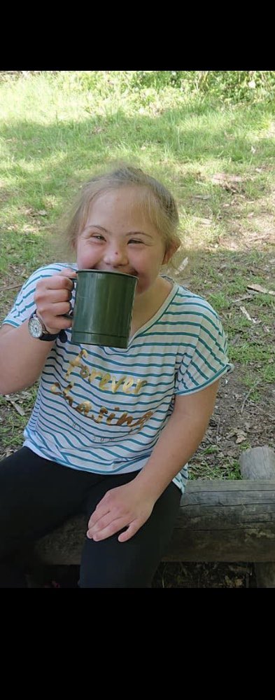 WHailstone's tweet photo. This is a pic of my beutiful little girl having a well deserved cuppa on a her camping trip, cheeky does not ever come close lol  @GDSFoundation @sallyephillips https://t.co/aS3c3A2jbz
