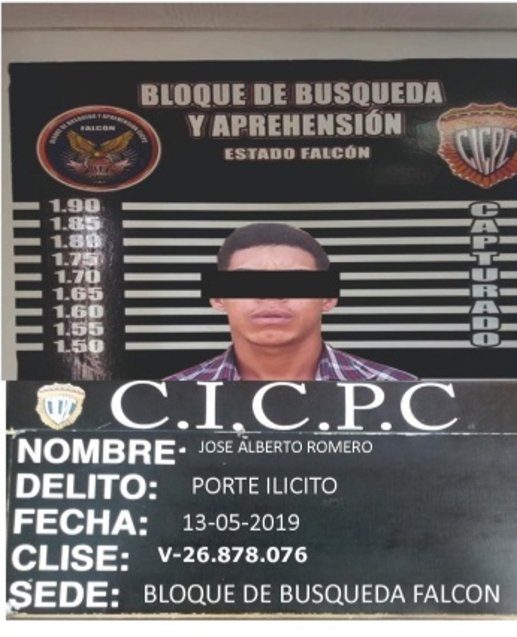Funcionarios adscritos al Bloque de Búsqueda Falcón, Base Coro,  capturaron a  José Alberto Romero, SOLICITADO por el delito: Porte Ilicito.
#CICPC
<a href="/DouglasRicoVzla/">Douglas Rico</a> 
<a href="/PRENSACICPC/">PRENSA CICPC</a> 
<a href="/Cicpc379/">Redip Occidental Cicpc</a> 
<a href="/joseagustinbh/">José Briceño</a> 
<a href="/hectortoro01/">hector jose toro</a> 
<a href="/BusquedaFalcon/">Bloque de Búsqueda y Captura Falcón</a>