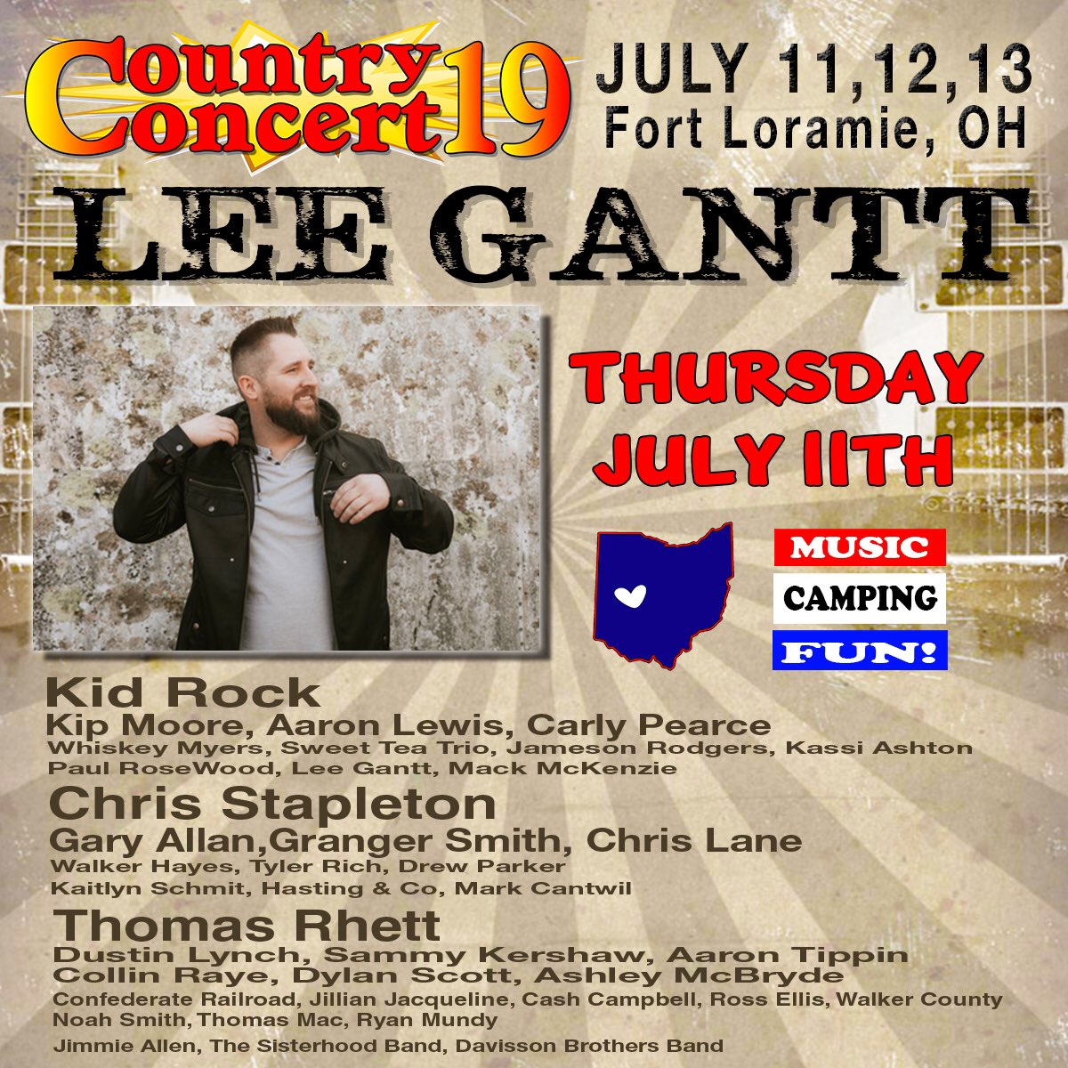 “Early Bird” tickets &amp; camping prices for Lee Gantt's appearance at <a href="/countryconcert/">#CountryConcert26</a> ‘19 on 7/11 are good thru 5/15, Buy Now &amp; Save at countryconcert.com
