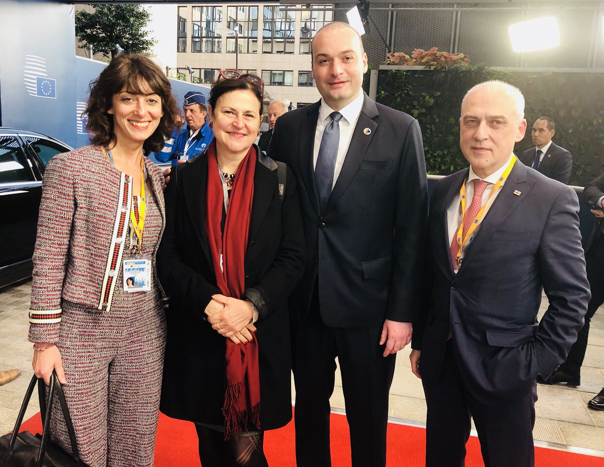 kmathernova's tweet photo. #EasternPartnership’s 10th Anniversary  celebrations in Brussels allow for lots of bilateral discussions, including with Georgian friends Prime Minister @BakhtadzeMamuka, Foreign Minister @DZalkaliani n Ambassador @natasabanadze. https://t.co/308qKQQvFb