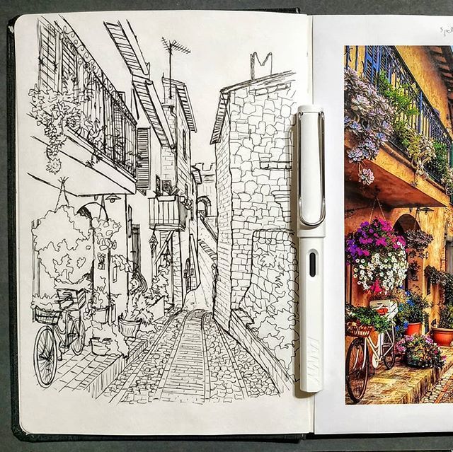 DavideRinaldi73's tweet photo. Spello - Umbria
•
• #sketch with hahnemühle
 #sketchbook, Ready to Paint with #watercolor
•
•
•
•
#arteinminiatura #urbansketches #urbansketch #umbria #watercolorart #miniatures #tinypainting #tinypaintings #minipainting #watercolour_gallery #ink… https://t.co/rCtTLBj5il https://t.co/4wN8Tys1eN