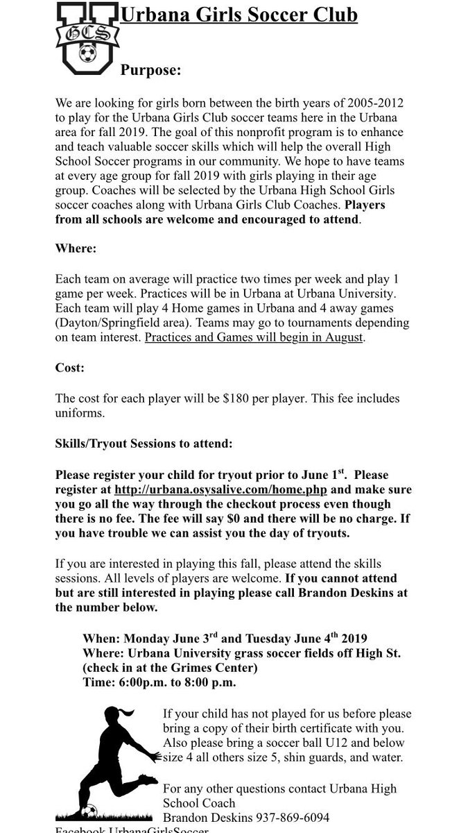 UrbanaGS's tweet photo. Club tryouts are around the corner! Born between 2005-2012 come join our great program! https://t.co/vbCToqvC8g
