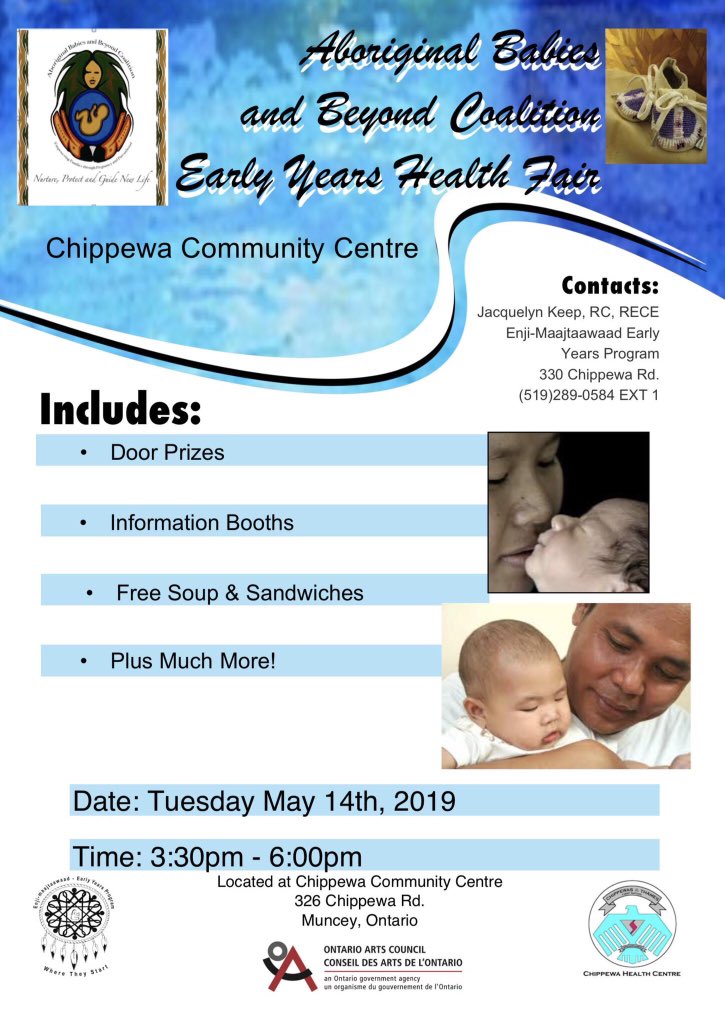 AboriginalAnd's tweet photo. Tomorrow night ABBC Early Years Health Fair is on May 14th, 2019 from 3:30-6:00. Come on out to #COTTFN Community Centre. #FreeDinner #FreeInformation #MyABBC https://t.co/3oGJLVLq98
