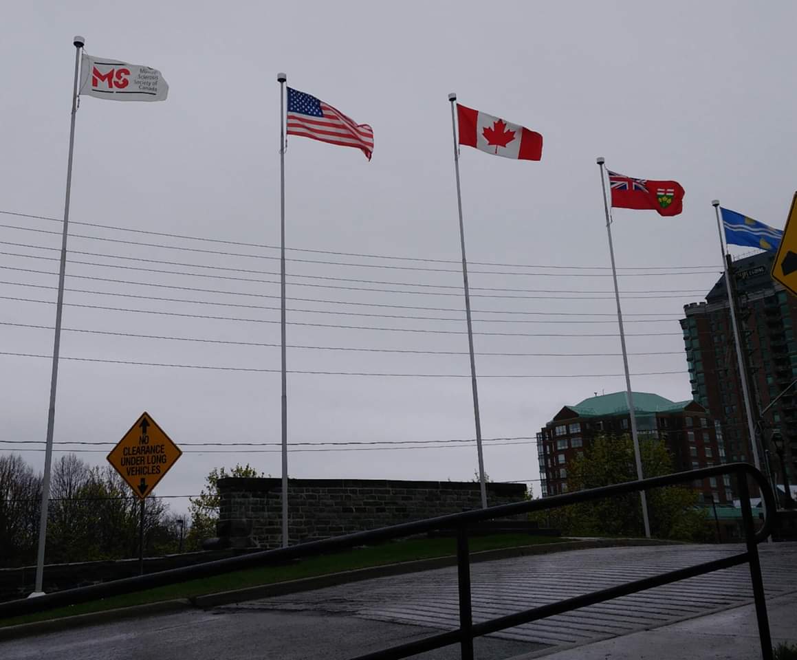 KoryChunk's tweet photo. I was truly honoured to be a part of something I've wanted for a long time. A Special Thanks to Kelly McElrea in getting #Brockville to proclaim May #MSAwareness Month and having the MS Flag raised at Tunnel Bay. https://t.co/OaB0fQXMM2