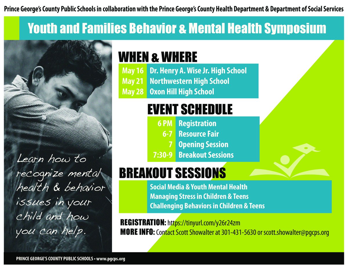 TNISchool's tweet photo. MARK YOUR CALENDAR!  Youth and Families Behavior &amp; Mental Health Symposium....May 16th, 21st and May 28. See flyer for details and register online. @PGCDSS @pgcps @PGCHealth @PGCFamilyServe @PGCCommunity https://t.co/bWw54E0ILs