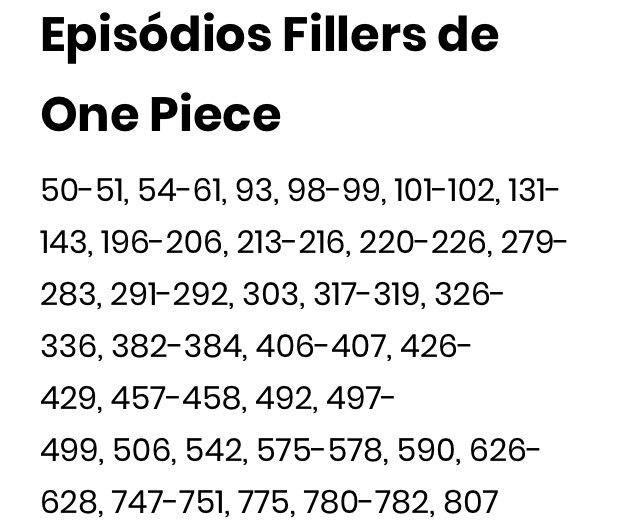 quais episodios sao fillers one piece