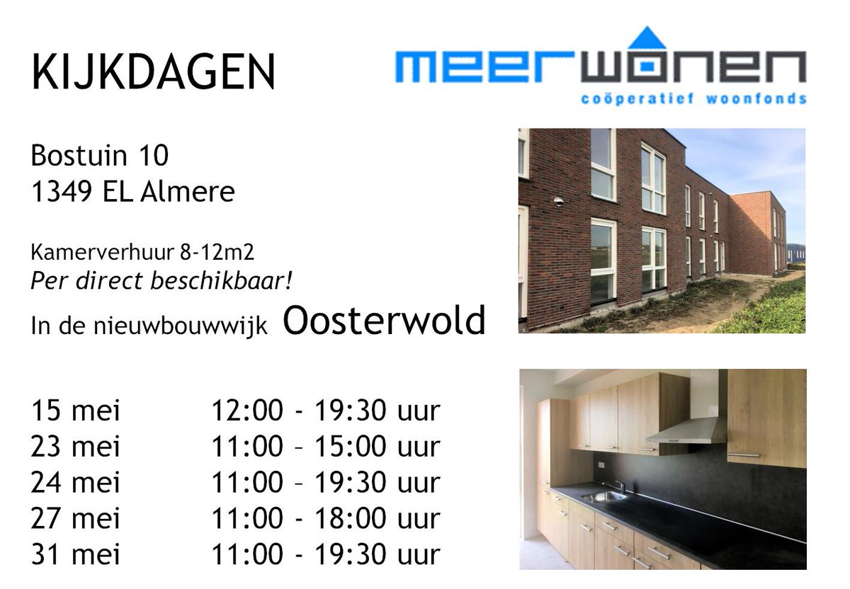 Op  zoek naar een kamer in Oosterwold? Nu per direct kamers te huur! Wij  zoeken huurders die passen in een sociale en duurzame, groene omgeving.  Is dit iets voor u?  meerwonen.com/?pagina=huur
 #Almere #Oosterwold #kamer #huur #Bostuin #duurzaam #groen #sociaal #Meerwonen