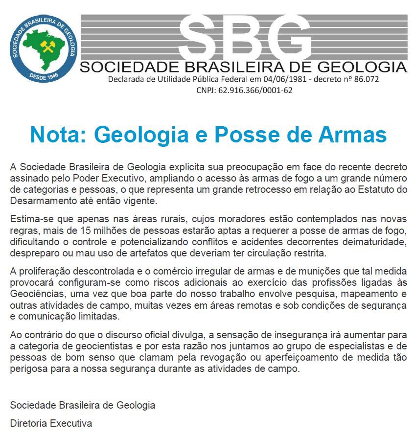 Nota oficial da SBG sobre posse armas: