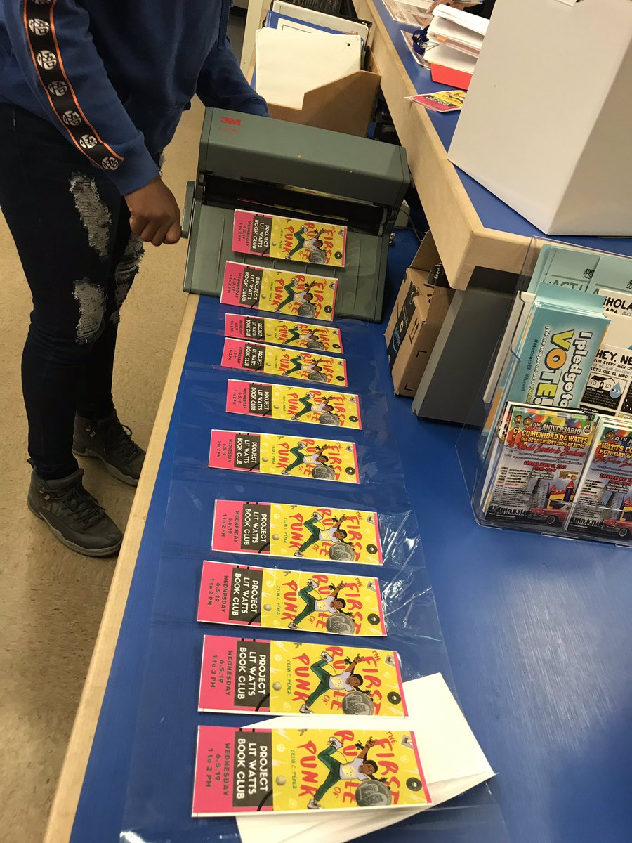 ProjectLITWatts's tweet photo. Gotta laminate those bookmarks! #TheFirstRuleofPunk #makeemlast https://t.co/U9hbExizZW