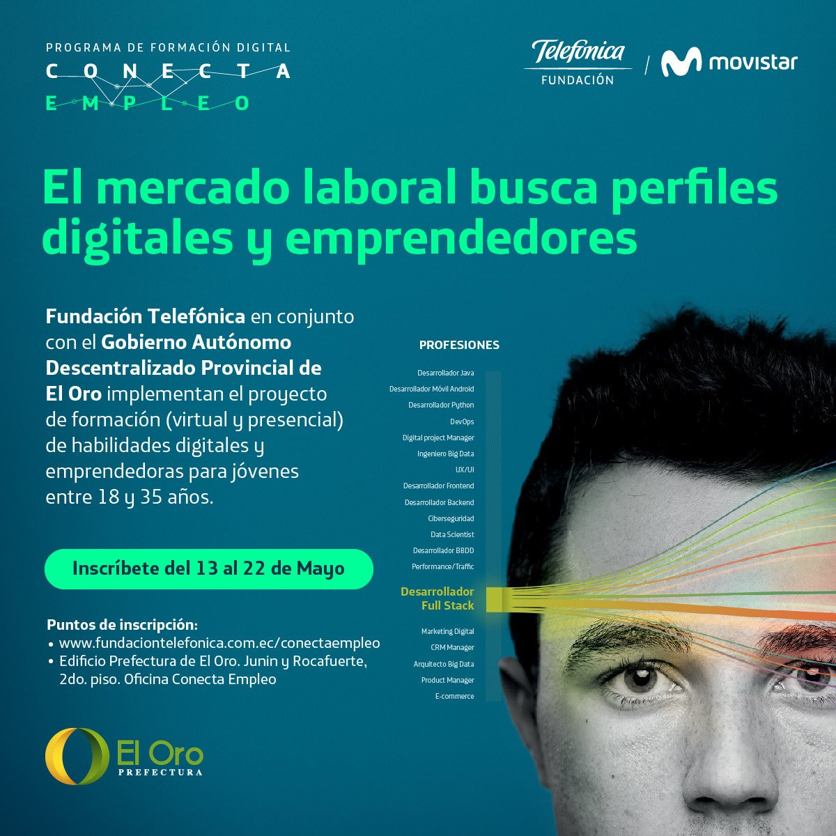 Fundación Telefónica Ecuador y su programa CONECTA EMPLEO en alianza con Prefectura de El Oro ejecutan en conjunto, el proyecto “Emprendimiento Productivo”. Iniciamos desde hoy la segunda convocatoria.