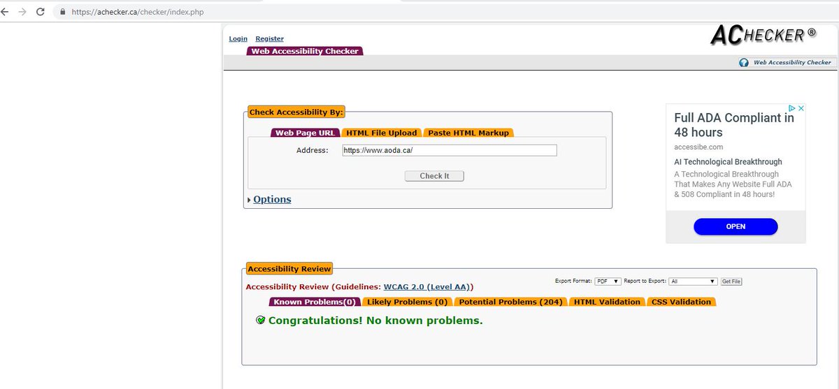KanwarManjula's tweet photo. Used https://t.co/CZbCne7sQ6 to run an accessibility check on the AODA site. Seems to get an A+ at 1st glance but...
#EDUC5860 https://t.co/DdeCbKkGNU