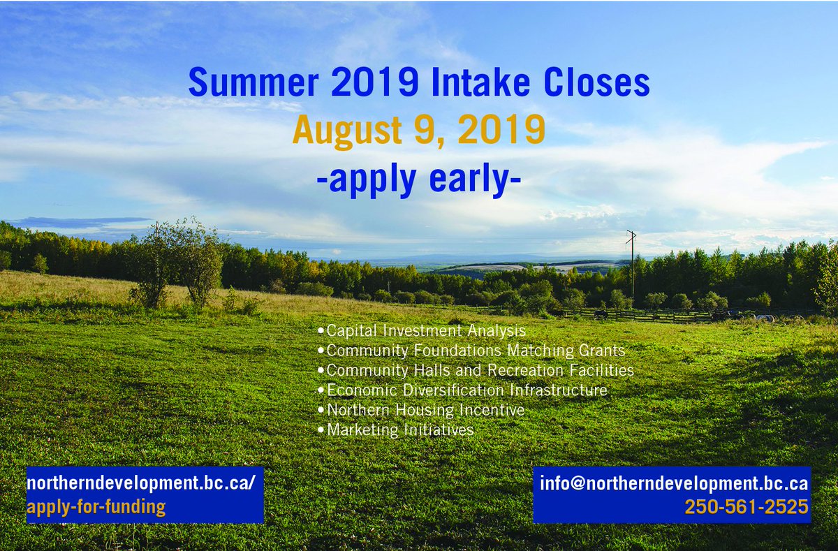 NorthernDevelop's tweet photo. When one grant intake closes, another opens.
Friday was our application deadline for our spring intake - our summer intake is open and closes Aug. 9.
Visit https://t.co/8wh4qRSQLd to learn about our grant programs.
#BuildingAStrongerNorth #grantprograms #bcecdev https://t.co/yE9Js1NqdY