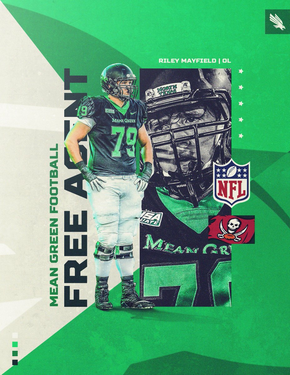 MeanGreenFB's tweet photo. Congratulations to former #MeanGreen OL @Chuck_mayfiel79, who has signed with the @Buccaneers following a successful rookie minicamp!

📰: https://t.co/CHAcQz2u15 

#NFLMeanGreen #GMG https://t.co/y3X4gGmoJf