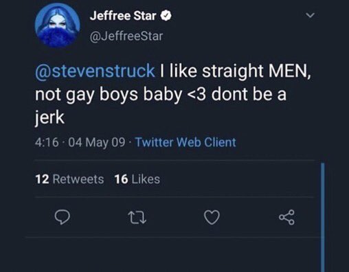 jerebobear's tweet photo. Whos the predator now @JeffreeStar  ? Justin was 16 at the time so your a child predator and a sexual predator? Interesting sis https://t.co/BOxFgLG3y3