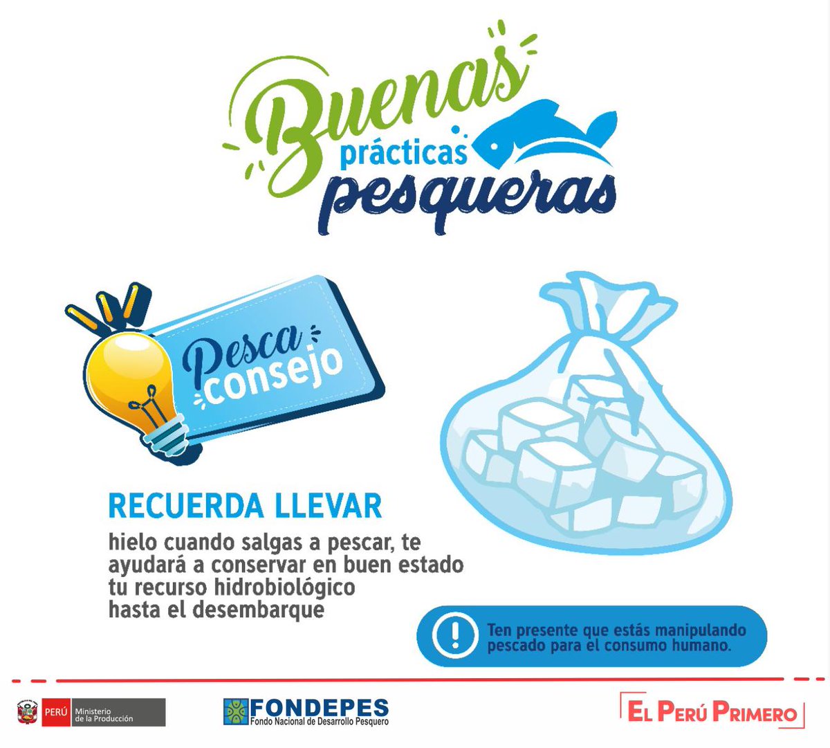 FONDEPES's tweet photo. 📣Amigo pescador recuerda este #PescaConsejo🐟 cuando salgas a pescar.
 🎣Juntos por una #PescaArtesanalResponsableySostenible. https://t.co/hkM7Jo4tIG