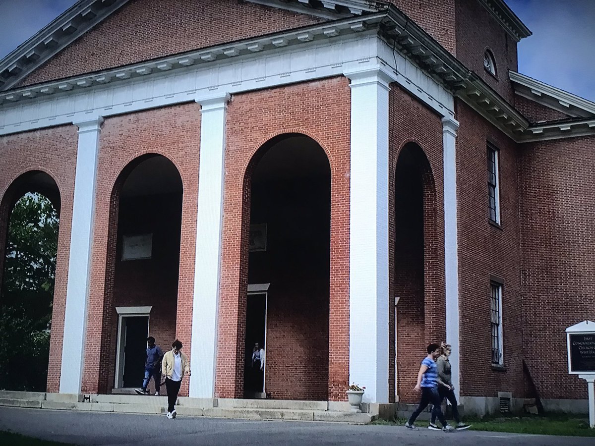 The teens in  @thesociety use the “West Ham Congregational Church” as their main meeting location. In reality, this church is the First Church of Christ in Lancaster. Exterior shots on the show are of the church- interior are of a recreated soundstage.Series left 2; today right