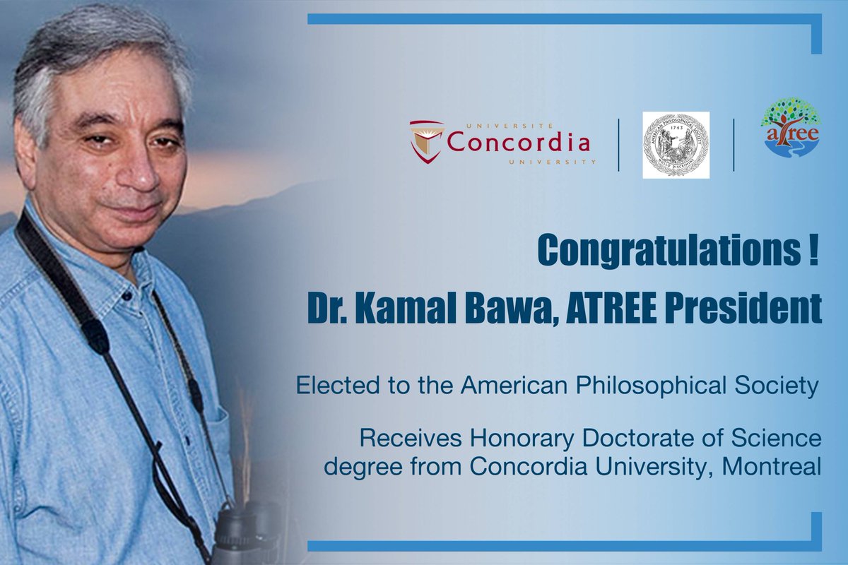 atree_org's tweet photo. #TuesdayCheer
We are very happy to share that our President, Dr. #KamalBawa, has been elected to the @AmPhilSociety and will also receive an honorary Doctorate of Science degree from @Concordia, Montreal!
More: https://t.co/xzCGmEFUGR & https://t.co/wFQDd9XvyW https://t.co/gEI0k3o3yG