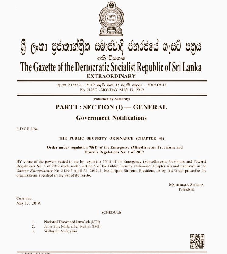 NewsfirstSL's tweet photo. ජාතික තවුහිත් ජමාත්, ජමාතේ මිල්ලතේ ඊබ්‍රාහිම් සහ විලායත් අස් සෙයිලානි යන සංවිධාන 03 තහනම් කිරීමට අදාළ අතිවිශේෂ ගැසට් නිවේදනය නිකුත් කෙරේ. #lka #SriLanka https://t.co/N33jrQZZ8j