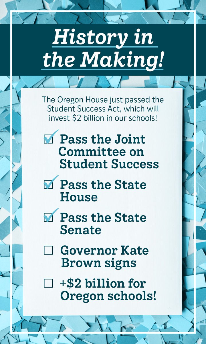 History! The Oregon Senate just passed the Student Success Act, sending it to the Governor's desk. These education investments will change lives! #YesonStudentSuccess #orpol #orleg
