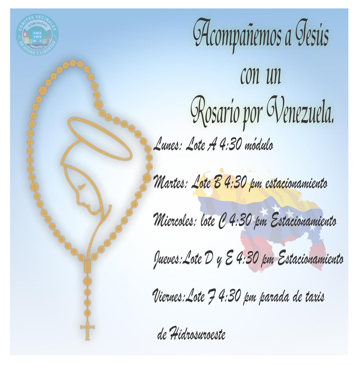 CPirineos1's tweet photo. @jguaido"Acompañamos a Jesús con un Rosario por Venezuela " ASÍ LLAMÓ LOS VECINOS DE LA COMUNIDAD DE PIRINEOS 1 DE SAN CRISTÓBAL A ESTA BELLA ACTIVIDAD EN CONMEMORACIÓN DE LAOS 103 ANOS DE LA APARICIÓN DE LA VIRGEN DEL ROSARIO DE FATIMA #AN  #TACHIRA https://t.co/fSycBBXjwa