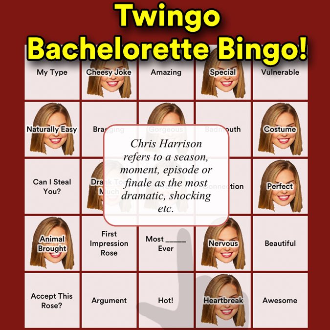 TwingoApp's tweet photo. It’s on! Literally! #TheBachelorette Bingo is back on Twingo, the iOS and Android app for Live TV Bingo. Get it at https://t.co/Vd0St9yRM4 https://t.co/LuZ3QL38po
