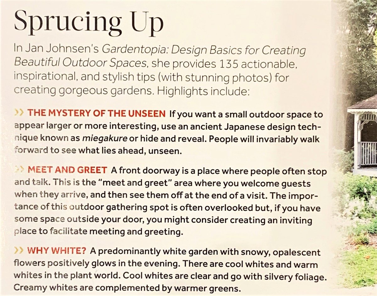 janjohnsen23's tweet photo. Thank you @BedfordMagazine for this lovely write up about #Gardentopia!
#gardendesigntips #landscaping #backyardsolutions #backyardretreats #landscapdesigntips #designer @greatnewgardenbooks #gardenbooks @gardening https://t.co/F8PHc3VKTP