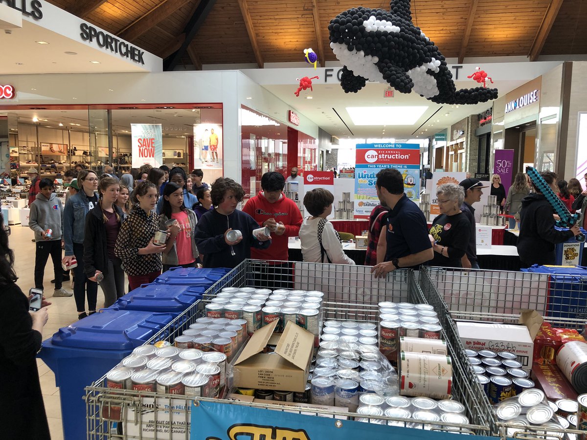 Canstruction at Hillside Mall was a huge success today! Well done! The whole school walked over and dropped off our cans. Thanks everyone! #sd61learn