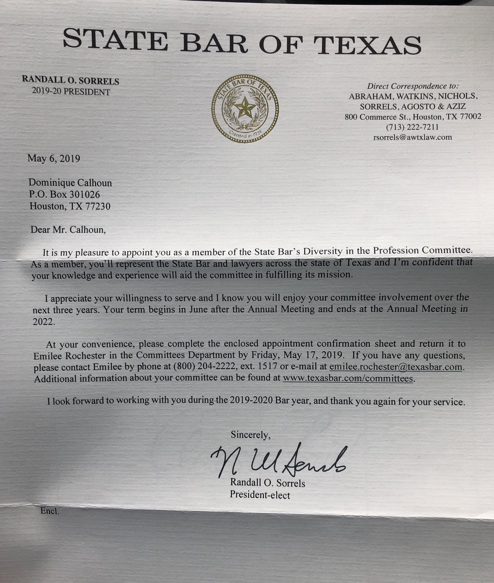 domcalhoun's tweet photo. Thank you Mr. President for the appointment! I look forward to serving and promoting the interest of the State Bar over the next several years! https://t.co/G39OvWZ4Gp