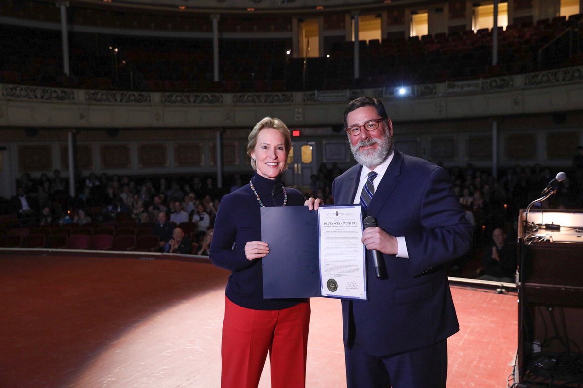 Mayor <a href="/billpeduto/">bill peduto</a> &amp; <a href="/PittsburghID/">Pittsburgh Innovation District</a> welcome Doctor <a href="/francesarnold/">Frances Arnold</a> back to #Pittsburgh. The native &amp; Allderdice grad has become one of the most respected minds of today.

The Mayor presented Dr. Arnold with a @CityPGH Proclamation recognizing her 2018 <a href="/NobelPrize/">The Nobel Prize</a> in Chemistry.