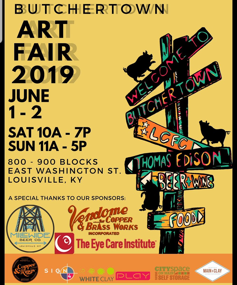 Butchertown_KY's tweet photo. Get ready for our annual #butchertownartfair! Lots of great artists, music, art, food, art, drinks, and ART! #butchertownartfair2019 https://t.co/JhG2jWBCu5