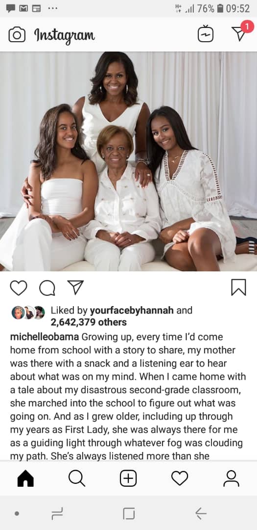 KigoziMaggie's tweet photo. #withoutmum First ladies need their mothers too - @MichelleObama https://t.co/pmrAzipJEk