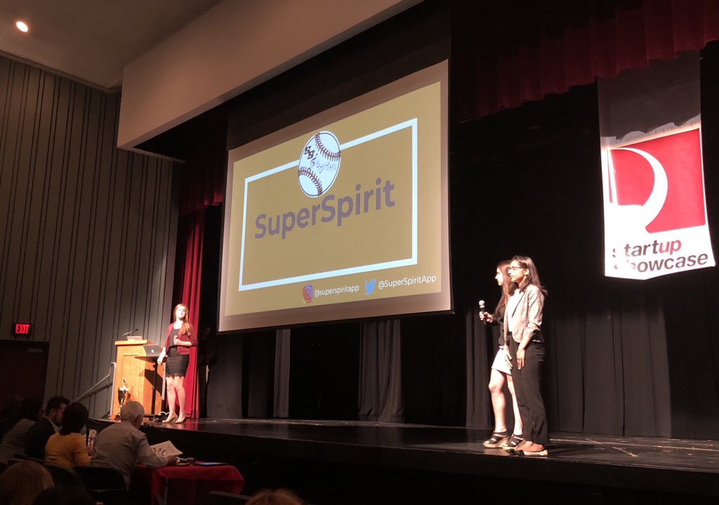 Roberts_BGbiz's tweet photo. @BG_Bison @SuperSpiritApp on stage giving their pitch! Proud of you, ladies!! #d214startup #INCpitch19 https://t.co/QNMJSDZ3Tp