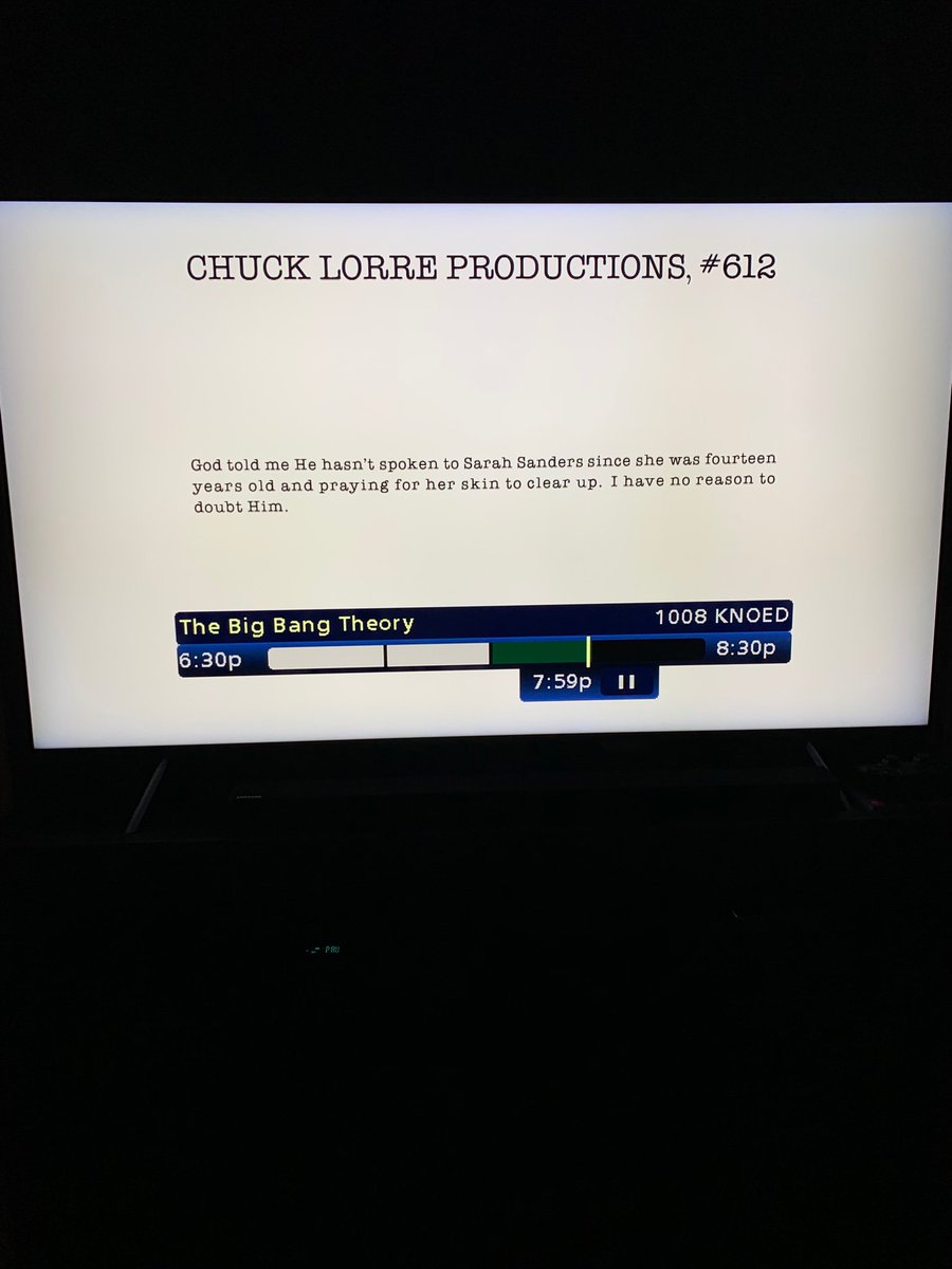 screech1's tweet photo. @realDonaldTrump seems Chuck Lorre likes to sneak in insults at the end of his programming.  #hate #bigotry. https://t.co/mq3MTkee9C