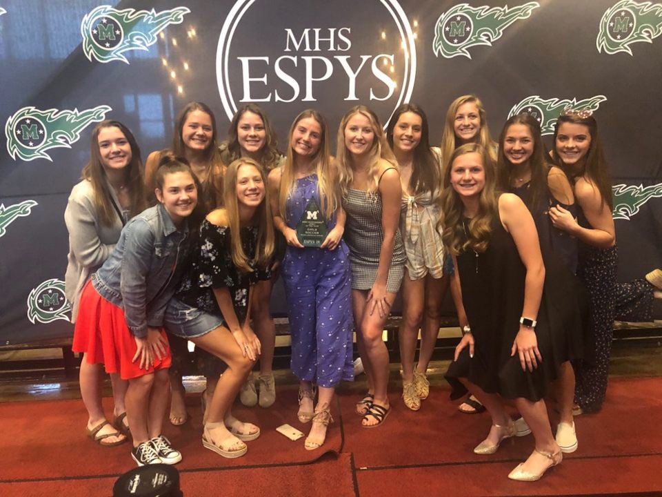 Mason_W_Soccer's tweet photo. Our girls won the ESPY for Upset of the Year tonight at the 2019 @MhsEspys A well deserved honor for a tremendous group of young ladies.  Shoutout to all students and staff involved in putting on a tremendous show this evening. https://t.co/1TIruYOVgh