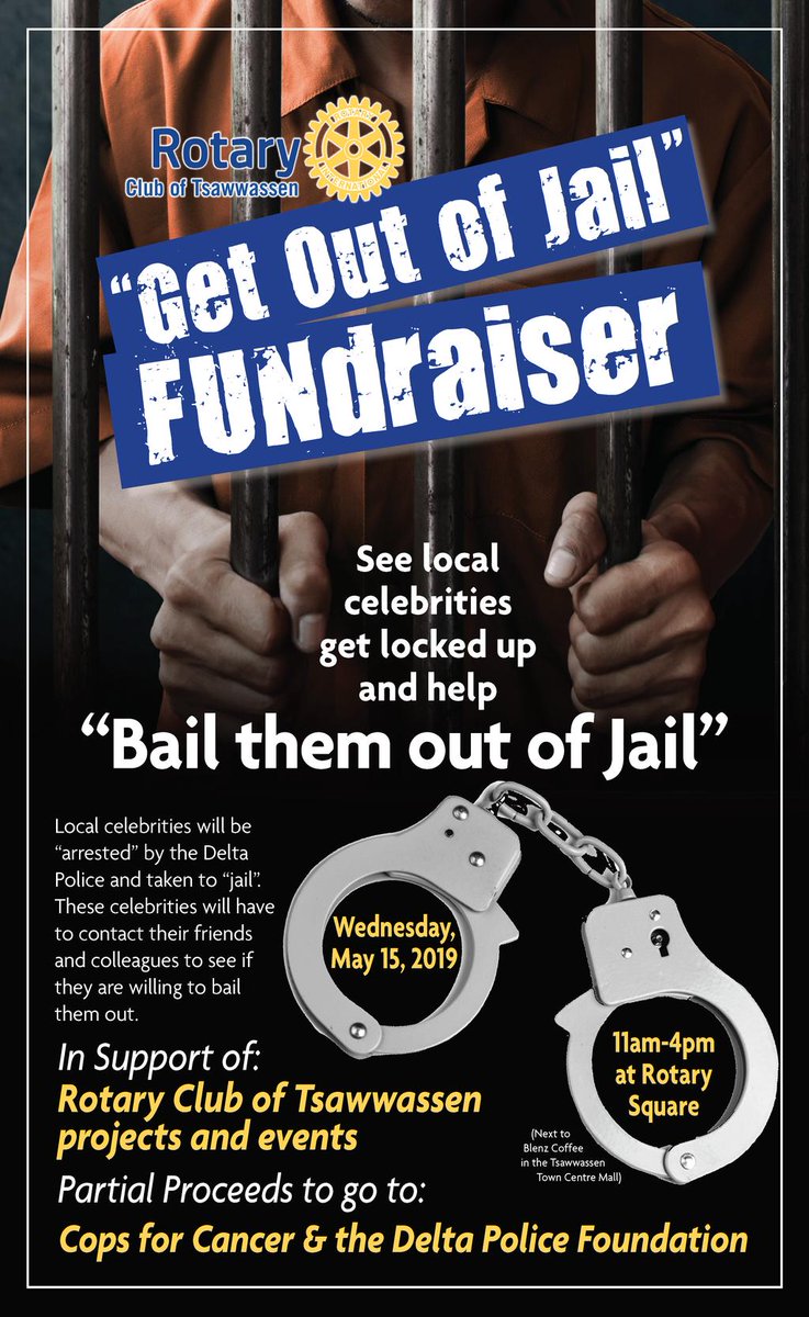 We are going to jail on Wednesday! Help us get out on bail by coming down to the Rotary Square (beside Blenz at the Tsawwassen Town Centre) &amp; donating to Cops for Cancer and the Delta Police Foundation ~ hope to see you all there! #LHSDelta @rotarytsaw