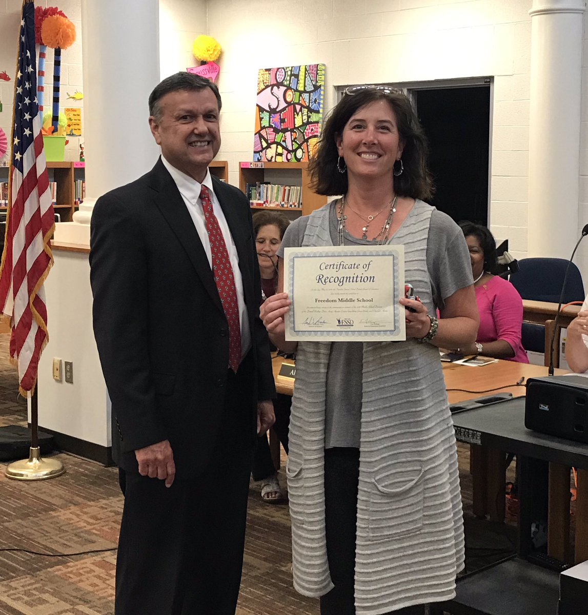 franklinspecial's tweet photo. The School Board and @fssdDirofSchool recognized @fssdFMS and teacher Elisa Baughman for their efforts in organizing a winning food drive through the @AllWaltrip Drive Away Hunger Contest benefiting @GraceWorksTN and @OneGenAway https://t.co/kvcqrapUFA
