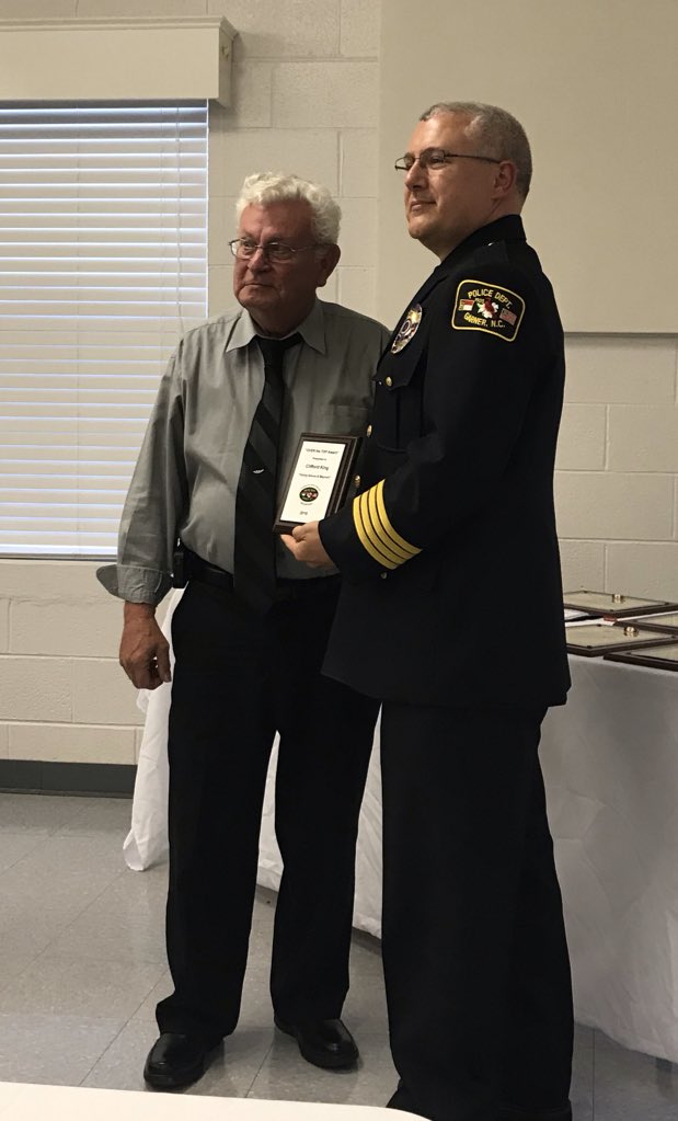 BVZuidema's tweet photo. Thank you again to our @garnercaptteam volunteers for their continued service - more than 850 volunteer hours in 2018!  Congrats to our #OverTheTopVolunteers - Kelvin Roberson, Cliff King, &amp; Michelle Morock.  Kelvin is also our volunteer of the year! @GarnerPolice @TownofGarner https://t.co/PrT9pO9PTn