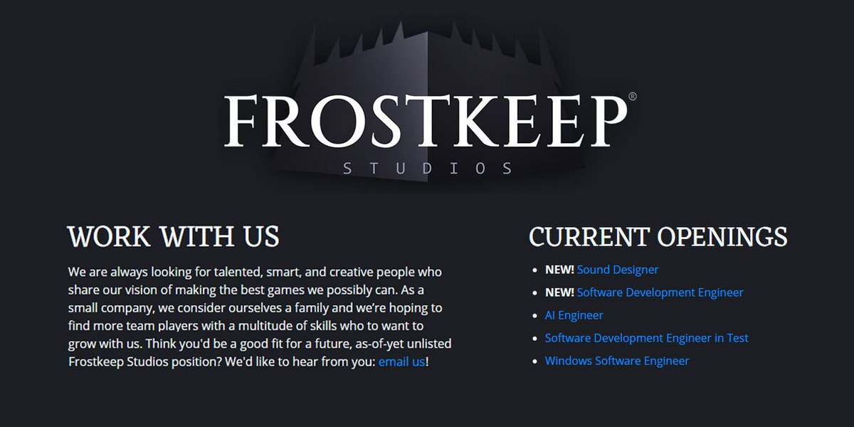 Frostkeep Studios (@frostkeep) on Twitter photo Now #hiring for new positions! Join <a href="/Frostkeep/">Frostkeep Studios</a> Studios and grow with us in Irvine, California.
➡️ frostkeep.com/careers
Will you be our next new Frostkeeper? Send us your resume and let's chat!
#GameJobs #Dev #GameDev #IndieDev #Recruiting #Gaming Now #hiring for new positions! Join <a href="/Frostkeep/">Frostkeep Studios</a> Studios and grow with us in Irvine, California.
➡️ frostkeep.com/careers
Will you be our next new Frostkeeper? Send us your resume and let's chat!
#GameJobs #Dev #GameDev #IndieDev #Recruiting #Gaming