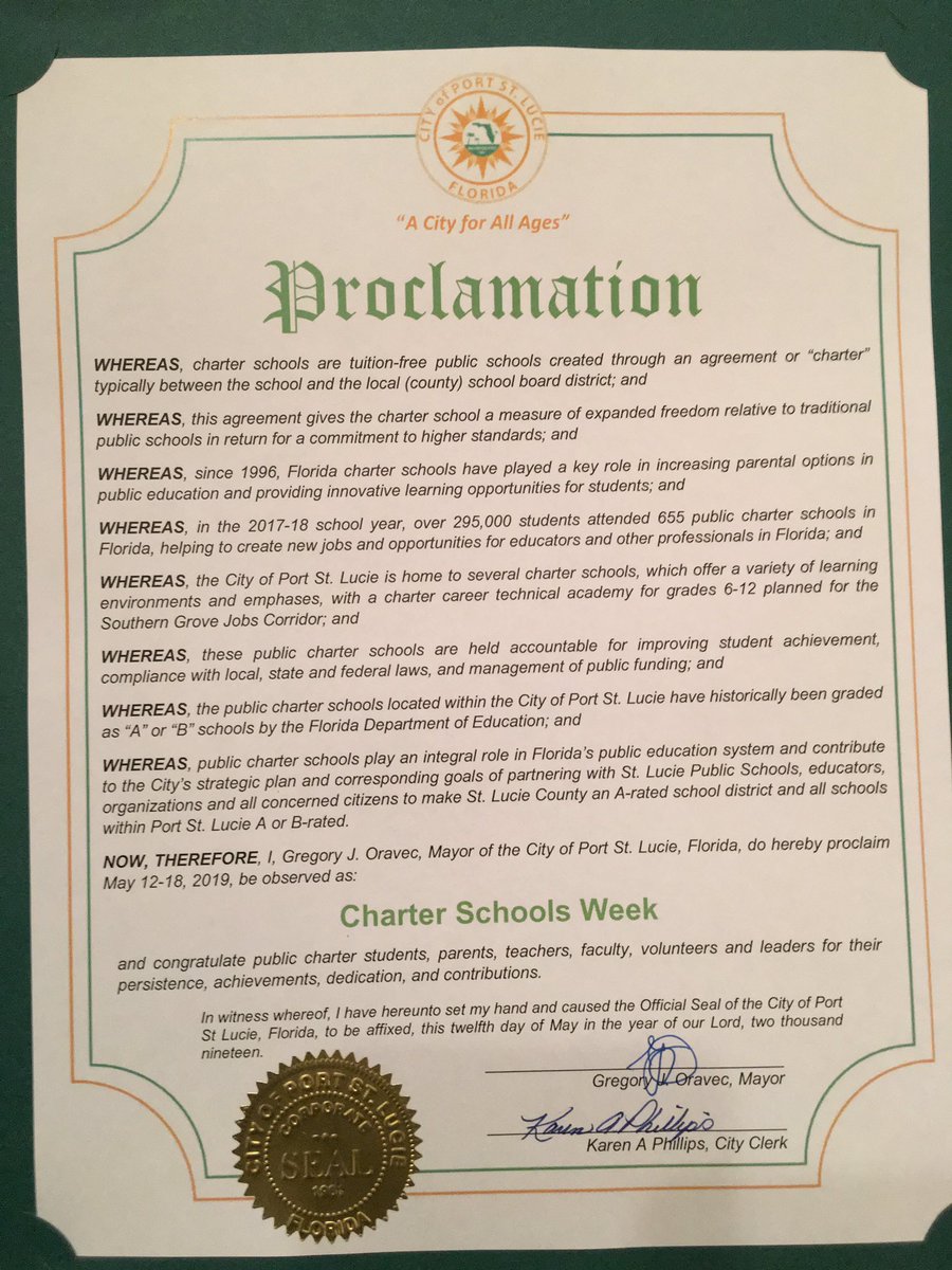 Tonight at the City Council meeting #RCSSL accepted a proclamation from Mayor Greg Oravec & the Council recognizing us for our persistence, achievements, dedication and contributions to the city for National Charter Schools Week #NationalCharterSchoolsWeek @CSUSAhq @CSUSAJonHage