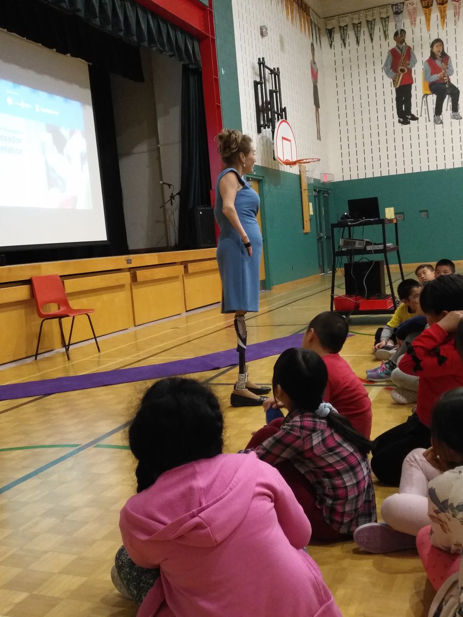 MrsSirbos's tweet photo. @unstoppabletrac, we @Alexmuir_TDSB are so fortunate to have heard your msgs about perseverance and the power of +ve thinking!  Thank you for sharing your experiences, wisdom and sense of humour with us today--you are an inspiration to us all! #unstoppabletracy @RickHansenFdn https://t.co/e6qBWNVrX6
