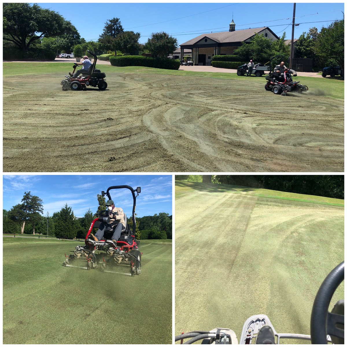 No-till greens conversion is officially underway at Stevens Park GC. Lots of verti-cutting &amp; scalping today. Crew killed it !!!