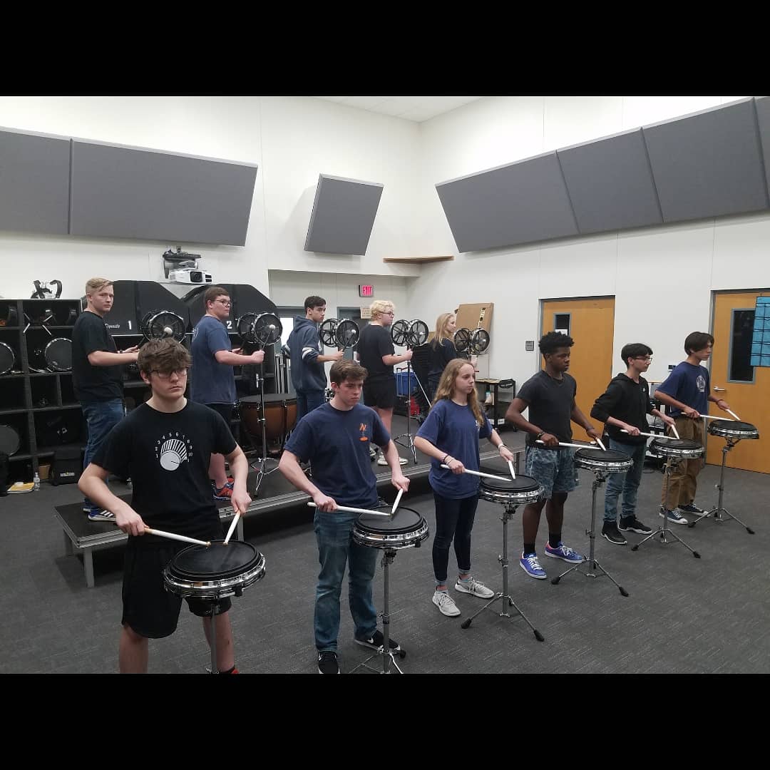 MNHSpercussion's tweet photo. us: Hey Band! 

rest of the band: Hey What!

us [slow &amp; low]: we'll be ready for you.

@promarksticks @Offworldperc
@mnhsband 
#mnhsband #mnhspercussion #mnhs2019 #hustle #practicepads #perclife https://t.co/MsCcpn21i5