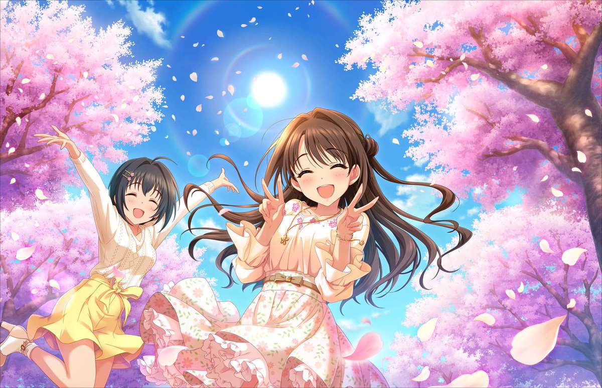 ＊*•̩̩͙✩•̩̩͙*˚ day 22 ˚*•̩̩͙✩•̩̩͙*˚＊i love everything about this card! i love Uzuki's outfit!! her warm and genuine smile!! the way her soft and curly hair moves through the wind!! the cute cherry blossoms!! and of course Miho makes everything look even better! 