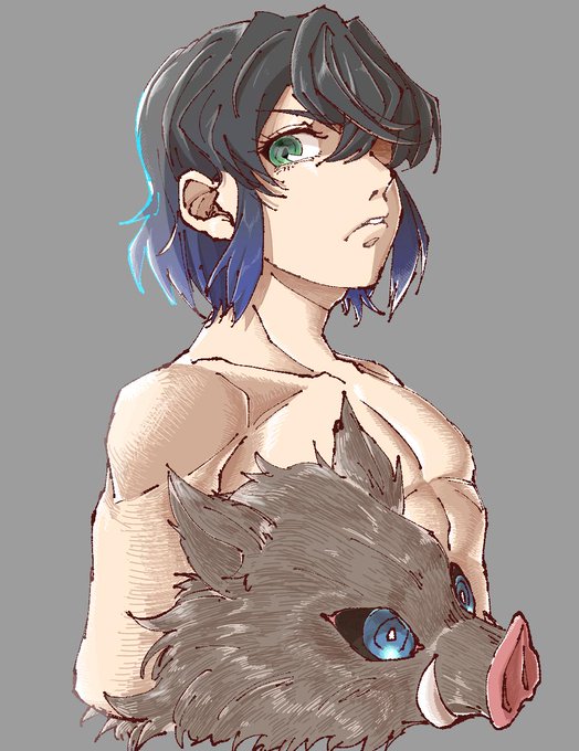 こちまきさんがTwitterに投稿した嘴平伊之助(鬼滅の刃)のイラスト。